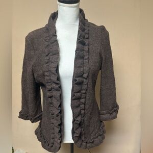 Susan Bristol Brown Ruffled Open-Front Cardigan 100% wool